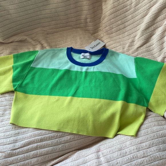 Juicy Couture cropped color block sweater blue green colorway new with tags - Picture 2 of 9
